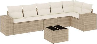 vidaXL Vidaxl - Set Sof&aacute;s De Jard&iacute;n 7 Piezas Y Cojines Rat&aacute;n Sint&eacute;tico Beige