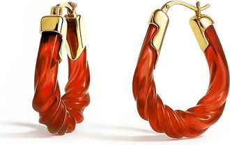 Gold & Honey Womens Rope Twist Oval Lucite Birthstone Hoop Earrings In January - Garnet
