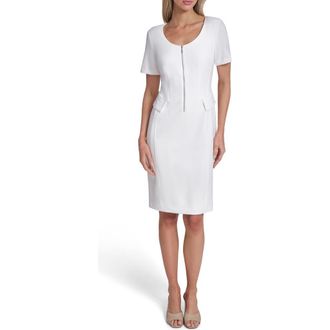 Calvin Klein Scoop Neck Zip Front Sheath Dress in Cream at Nordstrom Rack, Size 12