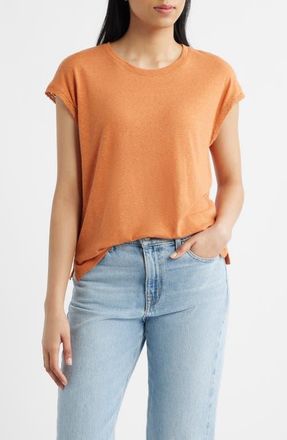 Wit & Wisdom Crochet Cap Sleeve Tee in Roasted Carrot at Nordstrom, Size X-Large