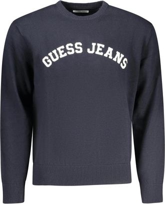 Guess Rondgebreide trui - Heren - Ronde hals truien - Blauw - M - Katoen - Truien & Vesten