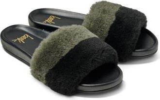 beek Gallito Genuine Shearling Slide Sandal in Army /Black at Nordstrom, Size 10