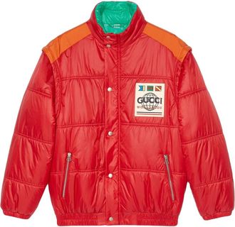 Gucci Red Worldwide Logo Detachable Sleeve Puffer Jacket Size XL