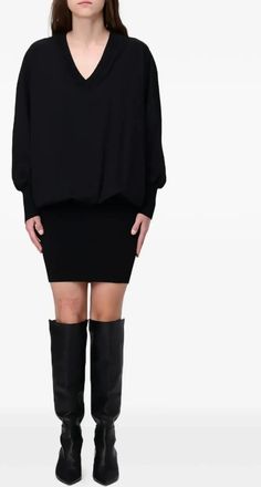 Pinko V-neck ribbed mini dress - Black