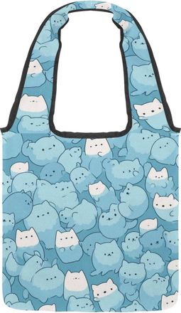 Generic Colorful Cartoon Kitten Reversible Canvas Shoulder Tote - Double-Sided Print, 12oz Cotton, 27cm Drop, Fold-Flat Bag for Travel, Shopping, Street Outin