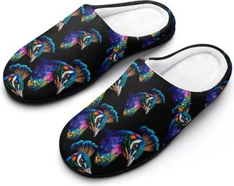 Generic Rainbow Peacock Cotton Slippers for Women Indoor Outdoor Slipper Slip-On Memory Foam Home Shoes