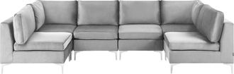 Beliani Sof&aacute; En Forma De U 6 Plazas De Terciopelo Gris Asiento Patas Metal Glamour Evja