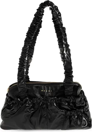 Marni Black Gathered Leather Shoulder Bag