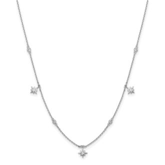 Diamond2Deal Sterling Silver 7 Stone 7 Star Stations Cubic Zirconia Necklace 16 with 2 inch Ext