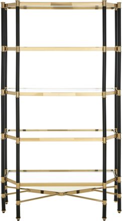 Premier Housewares 5-Tier Shelf Unit, Modern Storage Solution, Gold Shelf Unit, Gold and Glass Shelving Unit, Gold Shelf Unit