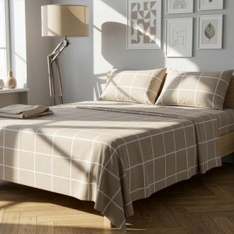 KASANOVA Completo letto matrimoniale policotone quadrotti sabbia