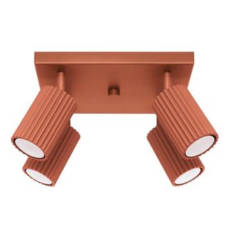 Wonderlamp Plaf&oacute;n de techo cuadrado con 4 focos orientables rojo