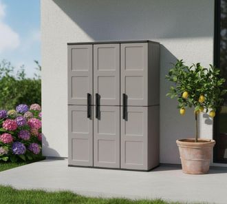 Dmora Armario Exterior O Interior, 3 Puertas Y 3 Estantes De Polipropileno Ajustables, 100% Made In Italy, 102x37h163 Cm, Color Gris, Con Embalaje Reforzado