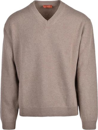 Daniele Fiesoli Pullover met V-hals - Heren - V-hals truien - Beige - XL - Wol - Truien & Vesten
