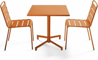 Oviala Conjunto de mesa y 2 sillas de jard&iacute;n de metal de 70 cm caramelo