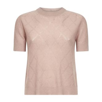 Blanca Vita Cashmere Knitwear, female, Pink, Size: 2XS Button Diamond-Stitch Knit Sweater