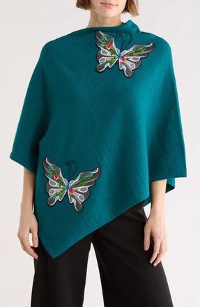 La Fiorentina Butterfly Embroidered Poncho in Green at Nordstrom Rack