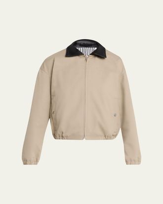Maria McManus Leather-Collar Cotton Twill Flight Jacket