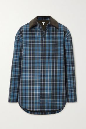 Loewe Giacca Imbottita In Misto Lana A Quadri Con Finiture In Velluto A Coste Di Cotone - Blu