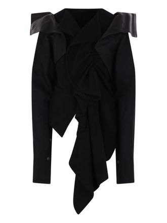 Yohji Yamamoto draped jacket - women - Wool/Polyester/Acrylic/Nylon/Cotton/Cellulose/Ramie/Bovine Leather - 2 - Black