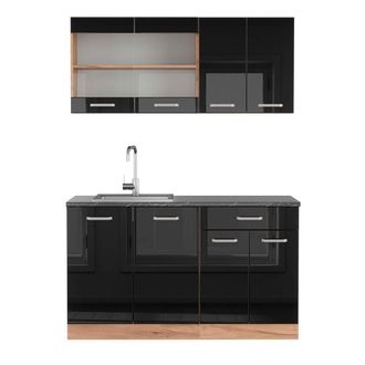 Vicco Cocina Vers&aacute;til R-line, Roble Negro/dorado De Alto Brillo, 140 Cm, Et Antracita