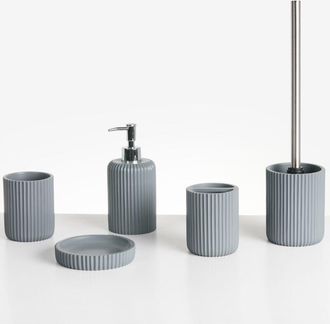Beliani Beliani - Conjunto De 5 Accesorios De Ba&ntilde;o Jabonera Dispensador De Jab&oacute;n Escobilla De Inodoro Vaso Soporte Para Cepillos De Dientes Gris Claro Huarmey
