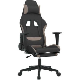 vidaXL vidaXL Sedia da Gaming Massaggio e Poggiapiedi Tessuto Nero e Tortora