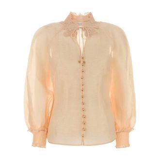Zimmermann Rebellion Blouse met Kraag - Dames - Blouses & Shirts - Roze - Maat: S Linnen