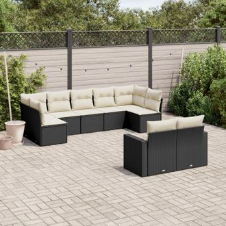vidaXL Set De Sof&aacute;s De Jard&iacute;n 8 Piezas Y Cojines Rat&aacute;n Sint&eacute;tico Negro Vidaxl