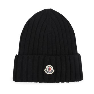 Moncler Virgin Wool Beanie - Dames - Hoeden - Zwart - ONE Size - Wol - Accessoires