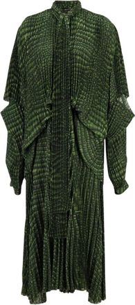 Balenciaga Groene Dubbele Mouw Geplooide Jurk - Dames - Maxi kleedjes - Groen - XS - Leer - Kleedjes