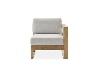 Castlery Beige Outdoor Teak Right 1 Seater Sofa | Rio by Castlery - Water-Repellent Fabric - Durable Frame