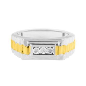 House of Brilliance Mens 10K Yellow Gold Plated Silver Diamond Accent 3 Stone Ridged Band Ring in Yellow Gold Over Silver at Nordstrom, Size 11