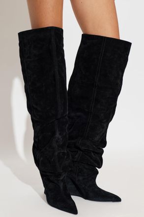Balmain Suede Wedge-heeled Boots, Womens, Black