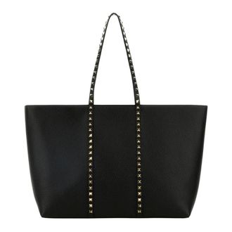Valentino Tassen, Dames, Zwart, ONE Size, Leer, Medium Rockstud Tote