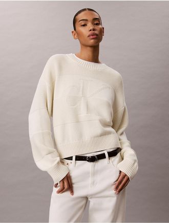 Calvin Klein Jeans Calvin Klein Womens Textured Monogram Relaxed Sweater - Neutral - XL