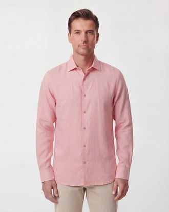 Lords of Harlech Linen Long Sleeve Shirt in Fresh Pink at Nordstrom, Size Xx-Large