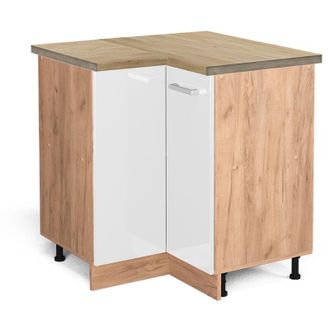 Vicco Armario De Esquina R-line, Blanco Alto Brillo, 75.6 Cm, Et Roble