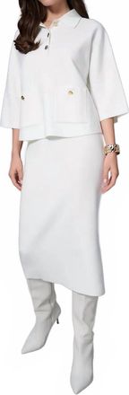 Joseph Ribkoff Collared 3/4 Sleeve Boxy Sweater Top In Winter White