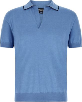 Tom Ford Light Blue Open Collar Polo