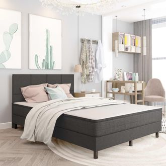 vidaXL Vidaxl - Cama Box Spring Tela Gris Oscuro 140x200 Cm