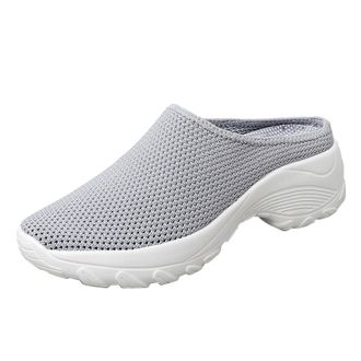 Generic Womens Clogs Knit Mesh Breathable Wedge Shoes Lightweight Platform Shoes Minimalist Solid Color Walking Sneakers Slip-on Mules Outdoor Sports Casual S