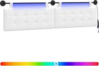 vidaXL Cabecero Colgante Con Luz Led Blanco Tela Vidaxl
