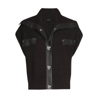 Caroline Biss Caroline Biss - Cardigan trui met vegan leren details - Dames - Jassen - Bruin - Maat: 2XL Wol