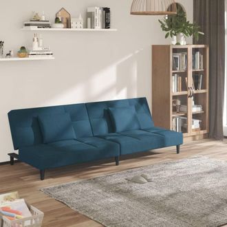 vidaXL Sof&aacute; Cama De 2 Plazas Con Dos Almohadas Terciopelo Azul Vidaxl