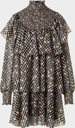 Akris Polka Dot Devore Crepe De Chine Ruffle Mini Dress