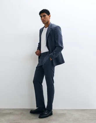 Asos Giacca da abito slim beige in lana-Blu navy