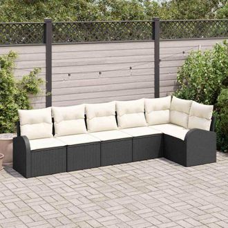 vidaXL Vidaxl - Conjunto De Sof&aacute; De Jard&iacute;n Con Coj&iacute;n 6 Pcs Negro Polirat&aacute;n