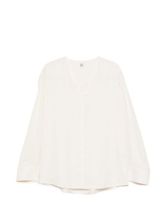 Toteme White Solid V Neck Sweatshirt