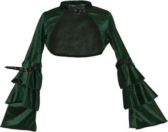 Generic Women Gothic Bolero Black Short Steampunk Jacket Long Flare Sleeve Coat Vintage Goth Punk Corset Costume Accessories-green coat-M